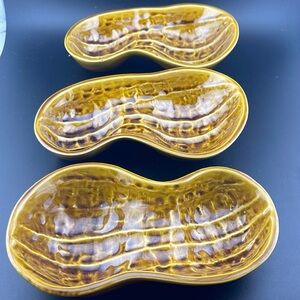 Vintage Brown Peanut Shaped Dishes Set of 3